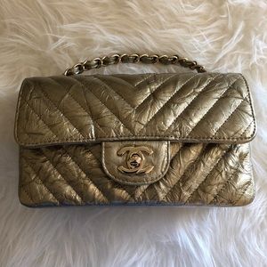 🌟SOLD🌟Chanel Rectangular Mini Crumple Gold Paten